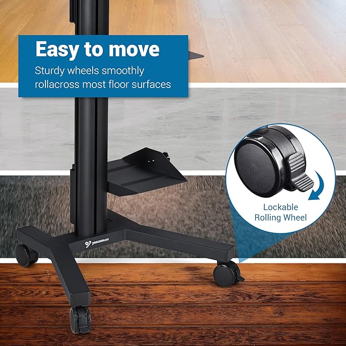 AW 32" Mobile PC Stand Workstation, Height Adjustable Dual Monitor Mount, Rolling Computer Cart on Wheels, Black