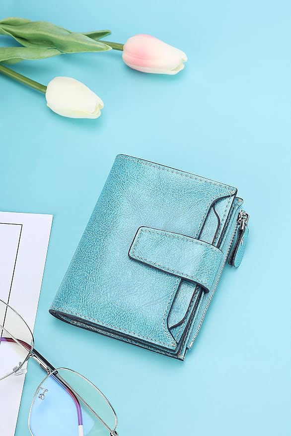 Lavemi Small Compact Women Wallet RFID Blocking Genuine Leather Bifold Purse with ID Windows