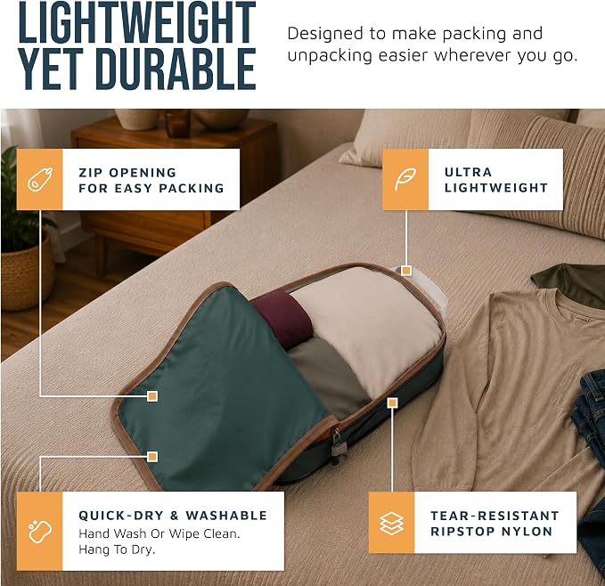 Large Compression Packing Cubes for Travel-Packing Cube Luggage Organizers 7 Piece Set for Checked Luggage-Ultralight, Expandable/Compression Bags by TRIPPED Travel Gear (Green and Brown)