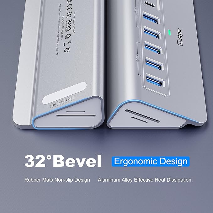 Powered USB Hub 10Gbps, intpw YH6AC Plus 10 Port USB 3.2 Hub(USB A/USB C 3.2+3 USB-A 3.0+2 PD 45W Fast Charging Ports+SD/TF Card Reader), 65W Power Adapter,Aluminum USB HUB for PC,Laptop,iPhone 17/16