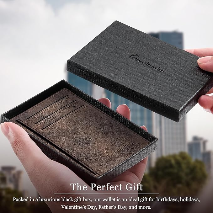 Travelambo 100% Genuine Leather Wallet for Men and Women, Slim Minimalist RFID Blocking Front Pocket Credit Card Holder with Gift Box(Galaxy Coffee)