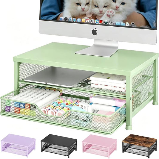 OPNICE Computer Monitor Stand Riser, Desk Organizer with Drawer, Printer & Laptop Stand, Office Desk Accessories & Workspace Desktop Organizers Storage for Office Supplies(Green)