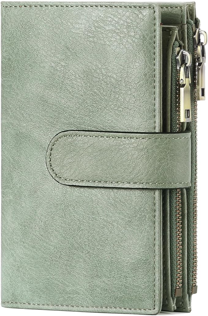 GOIACII Womens Wallets RFID Blocking Leather Trifold Clutch Wallet Credit Card Holder Ladies Purse 3 ID Windows