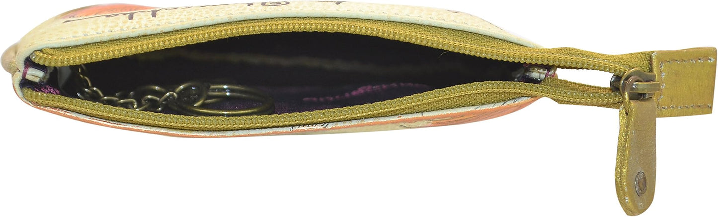 Anuschka Women’s Hand-Painted Genuine Leather Medium Zip Pouch - Coin and Key Pouch - Zippered, 2 Key Fobs