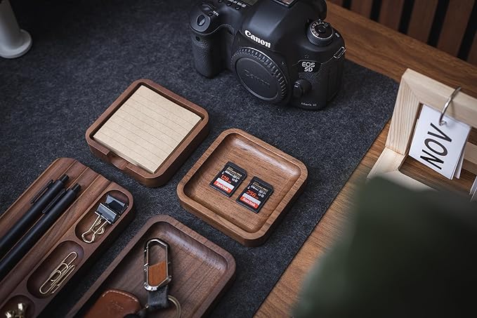 MUUJEE Wooden Desk Organization 4 Piece Set - for Desk Accessories Work Teacher Dad Wood Tray Work Minimalist Rustic