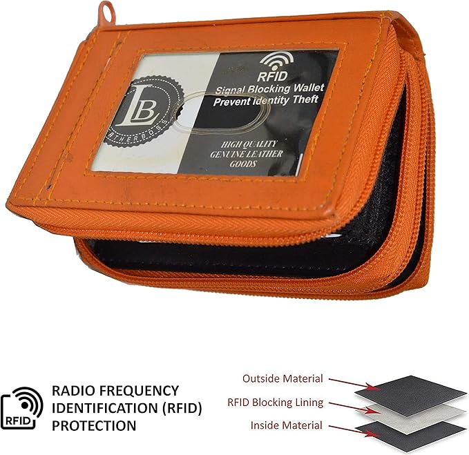 Leatherboss Leather RFID Identity Safe Double Zippered Accordion Wallet