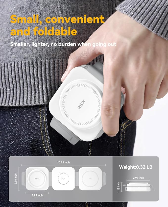 25W 3 in 1 Charging Station for Apple Multiple Devices, Foldable Magnetic Fast Wireless Charger Dock, Travel Charging Pad for iPhone 17 16 15 14 13 12 Pro Max Plus Apple Watch Series & AirPods