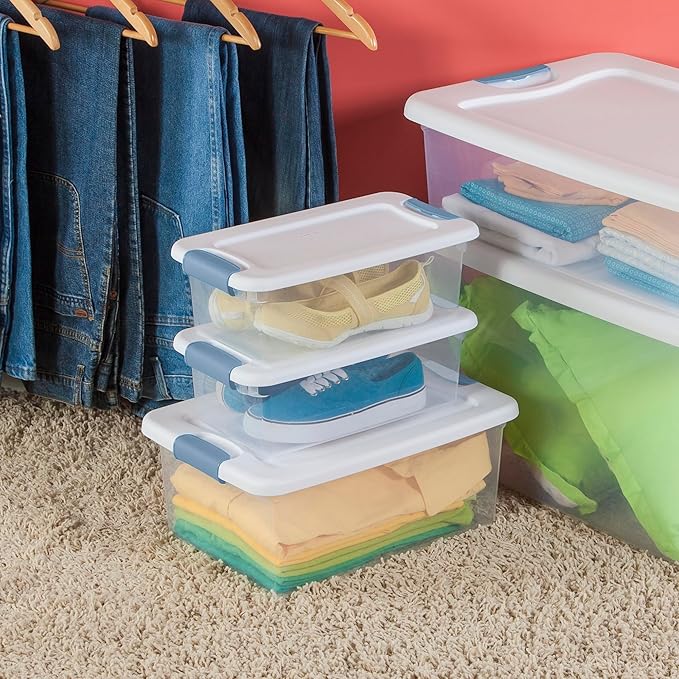 Sterilite 24-Pack Latching Box, Under Bed Storage Bins with Lids, Clear Plastic, 15 Quart - Heavy-Duty Organizing Containers for Closet, Bathroom, and Office