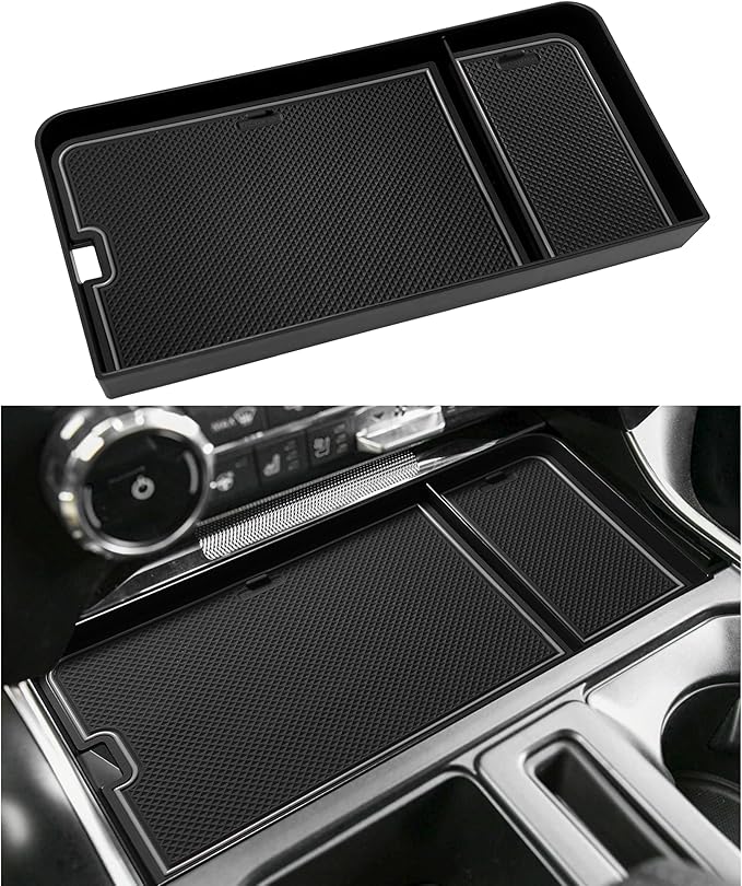 SENSHINE Center Console Organizer Tray for Ford F150 2021-2024/Lightning XLT 2022-2024 Interior Accessories Hidden Insert Storage Box with USB Hole Fit Front Shifter Open Pocket (Gray)
