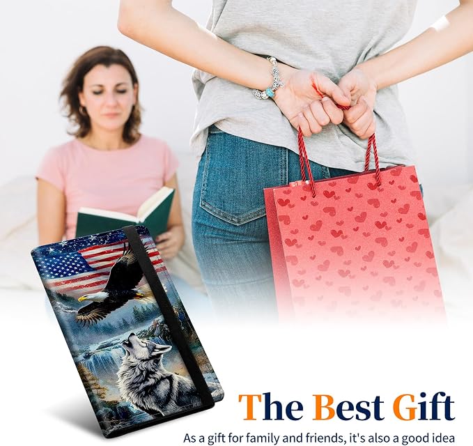 Premium PU Leather Checkbook Cover for Men & Women,RFID Blocking Slim Check Book Holder with Duplicate Check Divider & Pen Holder,Fits Standard Personal Checks,Eagle & Wolf