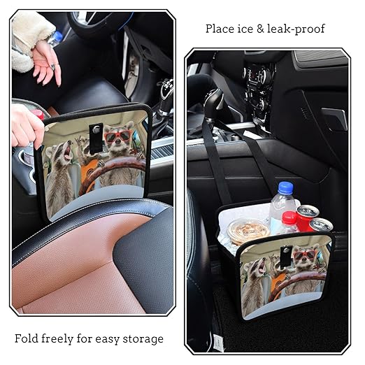 Funny Raccoon Driving Car Trash Can, Animal Foldable Hanging Car Trash Bag, Small Waterproof Car Accessories Garbage Bin