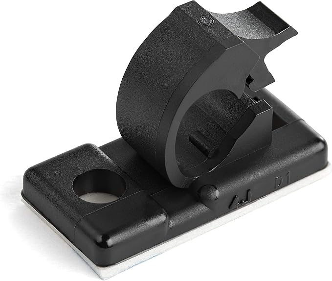 StarTech.com 100 Adhesive Cable Management Clips Black - Network/Ethernet/Office Desk/Computer Cord Organizer - Sticky Cable/Wire Holders - Nylon Self Adhesive Clamp UL/94V-2 Fire Rated, TAA