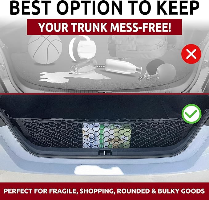 Envelope Style Automotive Elastic Trunk Mesh Cargo Net for Toyota Avalon 2018-2022 - Premium Trunk Organizers and Storage - Luggage Net for Sedan - Best Car Organizer for Toyota Avalon