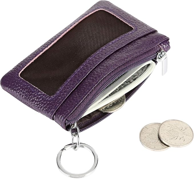 Women Genuine Leather Keychain Zipper Change Wallet Small Mini Pocket Size Coin Purse