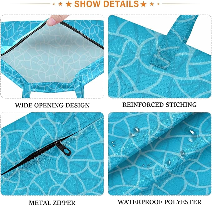 Travel Laundry Bags 2 PC Wet Dry Bag with Handle Dirty Clothes Organizer for Swimsuits Beach Camping Waterproof Washable Summer Pool Water Blue