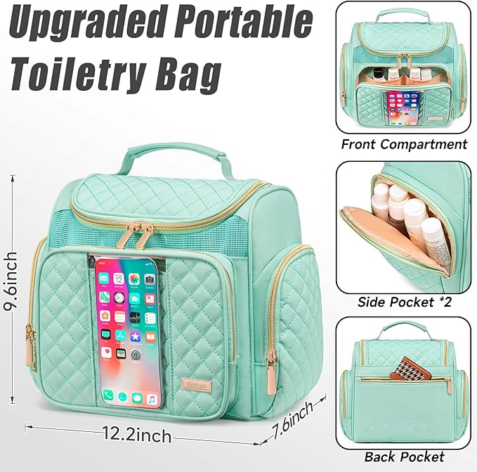 Tealari Large Toiletry Bag for Women Men,Bathroom Bag,Water Resistant Shower Bag,Makeup Bag,Portable Shower Caddy for College Dorm,Hanging Travel Toiletry Bag with Transparent Waterproof Phone Pocket