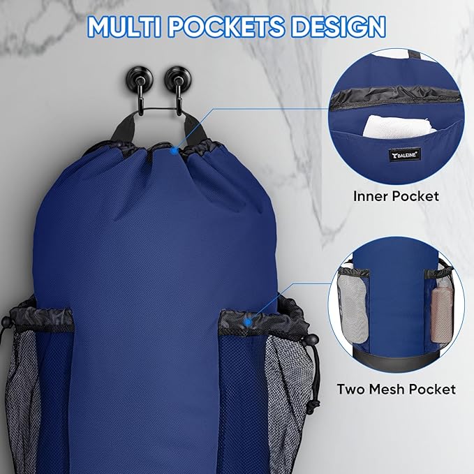 BALEINE 2PK 120L Laundry Bag Backpack, 900D Oxford Fabric Large Travel Laundry Bags with Shoulder Straps and 2 Mesh Pockets for College Dorm, Apartment, Laundromat (Navy, 120L)