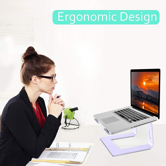Orionstar Ergonomic Laptop Stand, Premium 5mm Aluminum Riser for 10-15.6 Inch Notebook Computer, Tool-Free Detachable Elevator Holder for Desk Office, Sturdy Riser for Eye-Level Neck Relief (Purple)