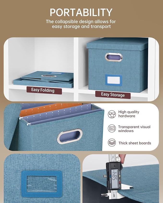 Oterri 2 Pack File Storage Organizer, Filing Box, Portable File Box with Lid, Fit for Letter/Legal File Folder Storage, Document Organizer, Dark-blue