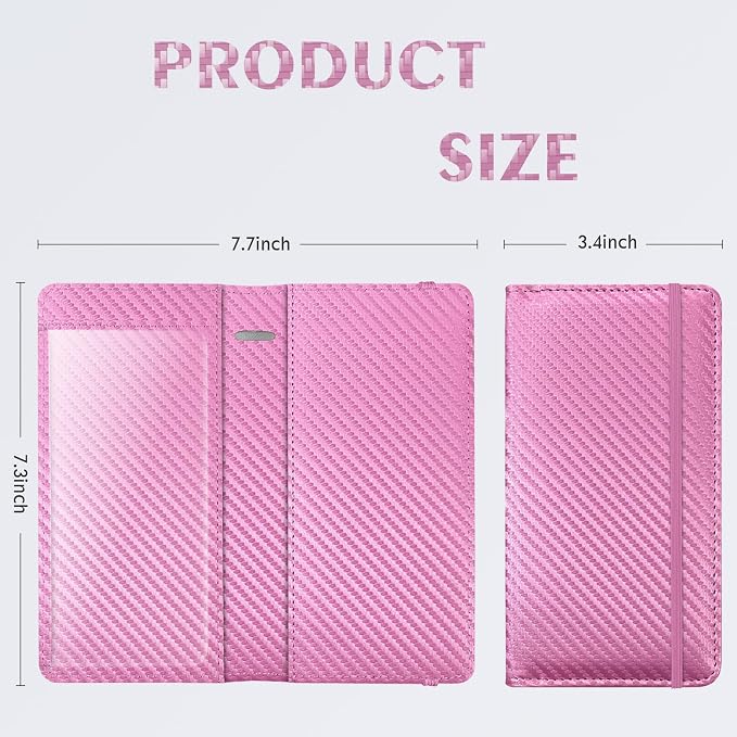 Checkbook Cover for Men Women, Premium Leather Checkbook Holder with RFID Blocking and Built in Clear Plastic Divider for Personal and Business Checks (Pink Carbon)