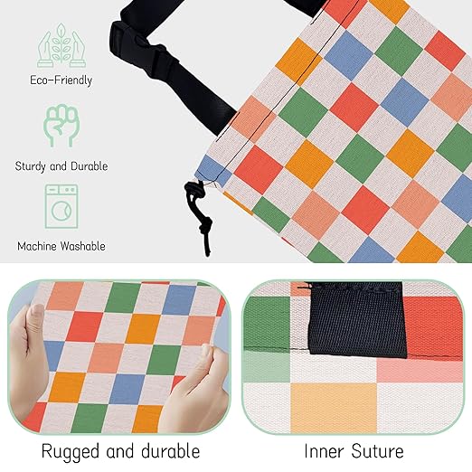 70s Checkered Car Garbage Bag,Retro Grid Waterproof Small Car Trash Bag Hanging Back of Seat,Drawstring Hanging Car Trash Bag with Adjustable Buckle for Car Accessories