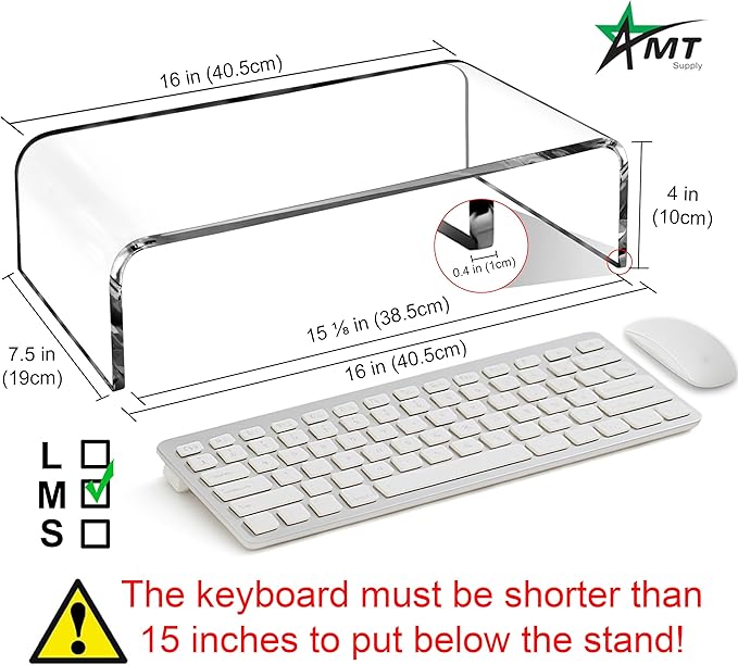 AMT Premium Acrylic Clear Monitor Stand Laptop/PC/Multimedia Monitor Riser for Home Office