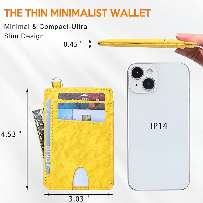 Badiya Credit Card Holder Slim Minimalist Wallet, Front Pocket Purse RFID Blocking Wallet Compact Card Case with ID Window for Women & Men