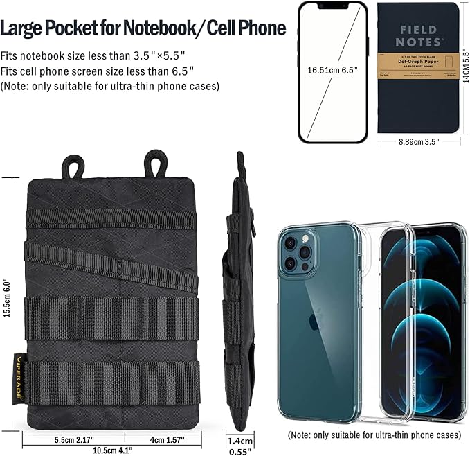 VIPERADE VE3 Tool Organizer, Nylon Tool Belt Loop with 4 Pockets EDC Pouch for Flashlight/Pocket Knife, Tactical Pen, Notebook (X-PAC-BK)