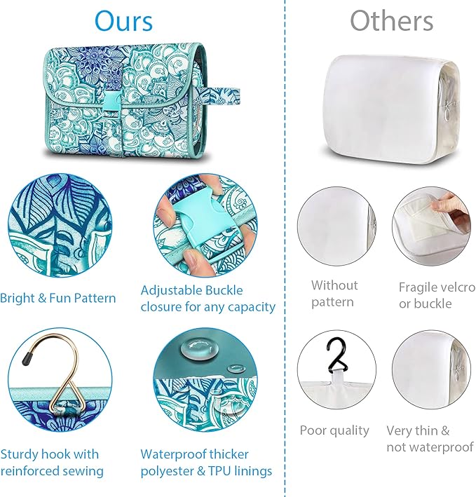 Fintie Portable Toiletry Cosmetic Travel Bag, Large Water Resistant Hanging Makeup Organizer Storage Pouch Case for Women Girls (Emerald Illusions)