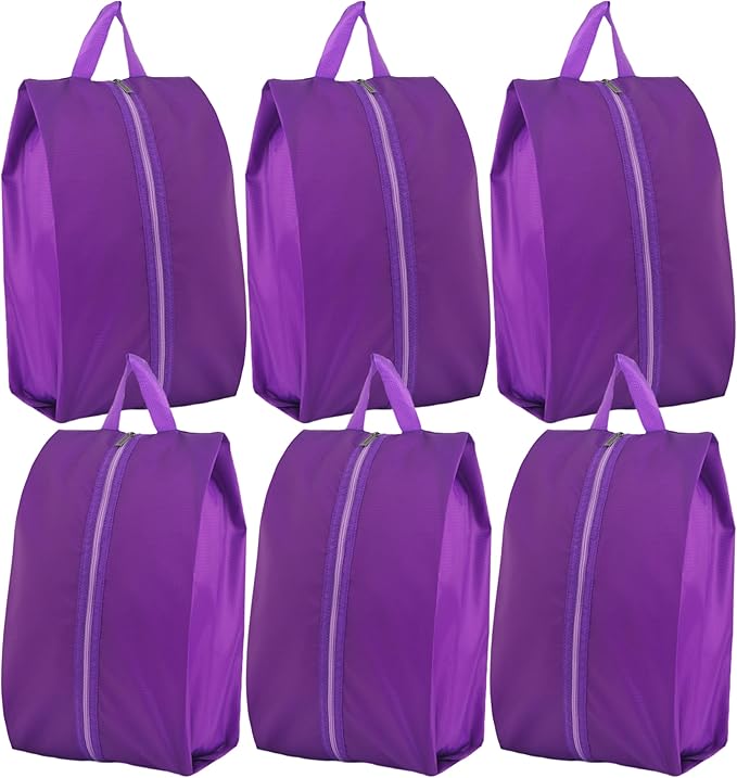 6pcs Portable Shoe Organizer, Travel Pouches with Zipper, Golf Shoe Bags, Clothes Bags, Soccer Cleats Bag Shoe Pouch for Gym, Waterproof, Odor-Resistant (Purple)