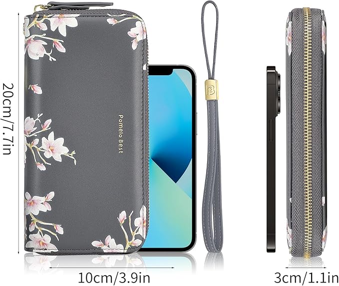 Pomelo Best Womens Wallet RFID Blocking Leather Multi Credit Card Large Capacity Wristlet Zip Around Long Wallets for Lady