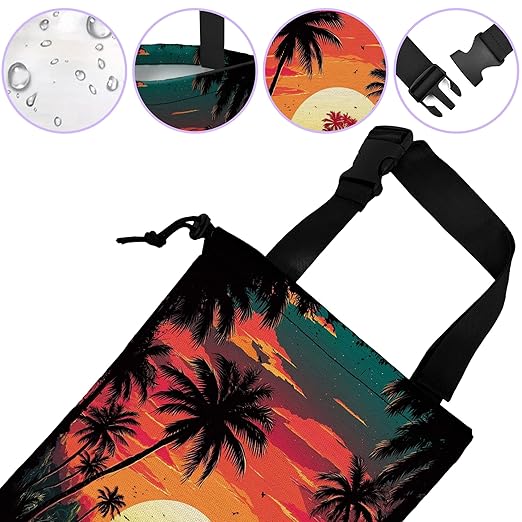 Car Trash Bag Hanging Palm Trees Sunrise Beach Landscape Car Trash Can for Back Seat Waterproof Car Garbage Can with Adjustable Straps and Drawstring for Car Accessories Vehicle Travelling Camping