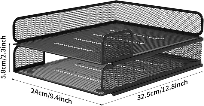 Steel Mesh Side Open Tray for Desk Organizer, 1 or 2 Directions, Stackable, Magnetic (Black)