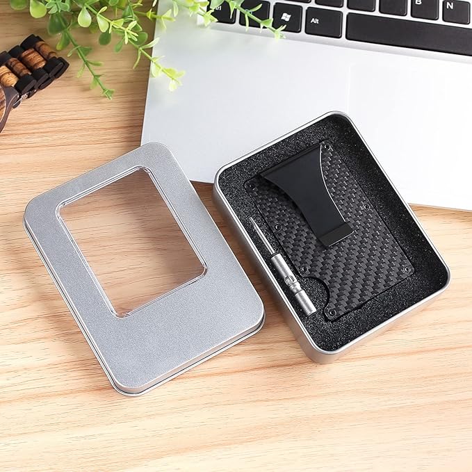 Carbon Fiber RFID Wallet for Men with Money Clip, Personalized Slim Engraved Card Holder, Gifts for Men, Husband, Boyfriend Gifts for Birthday, Anniversary, Wedding, Christmas, Valentine's Day