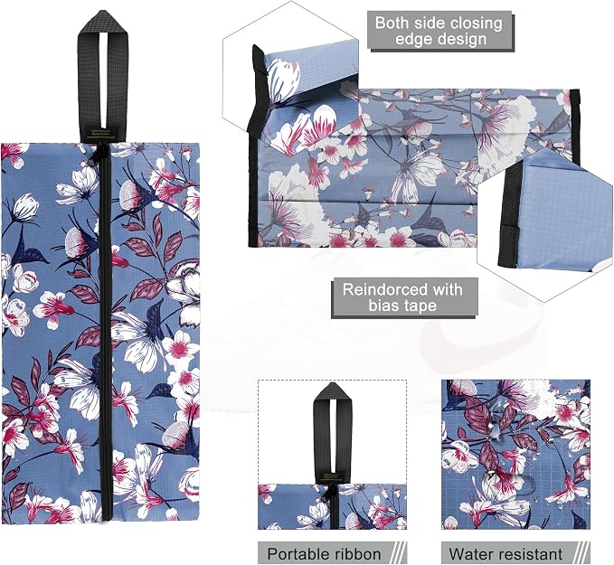 BeeGreen Shoe Bags 6 Pack Flower Design for Travel with Handle as Packing Organizers for Suitcase and Luggage | Portable Nylon Storage Accessories for Vacations, Essential Gifts for Women and Men