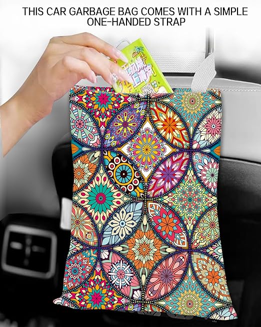 Car Garbage Can, Car Trash Bag, Car Garbage Bag, Hanging Car Trash Can for Car Accessories, Vehicle, Travelling, Camping, Cute Car Back Seat Organizer, Luxury Mandala Pattern