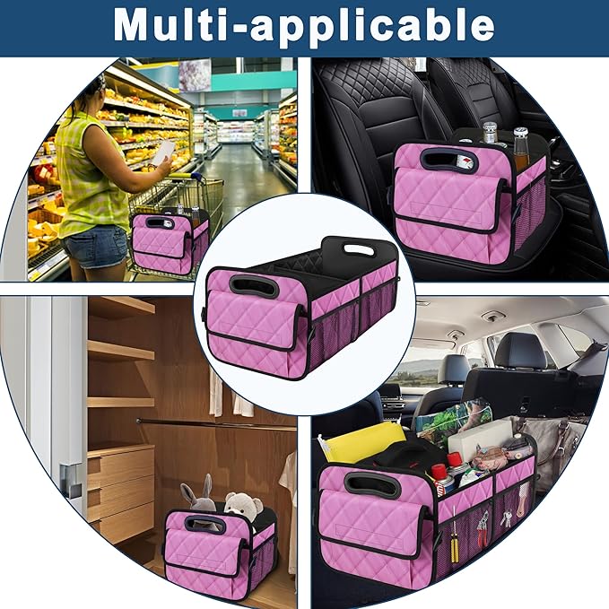 Deosk Car Trunk Organizer for SUV, Car Organizers and Storage with 6 Pocket, Car Accessories for Women/Men 50L Waterproof Polyester Trunk Organizer(Medium,Pink)