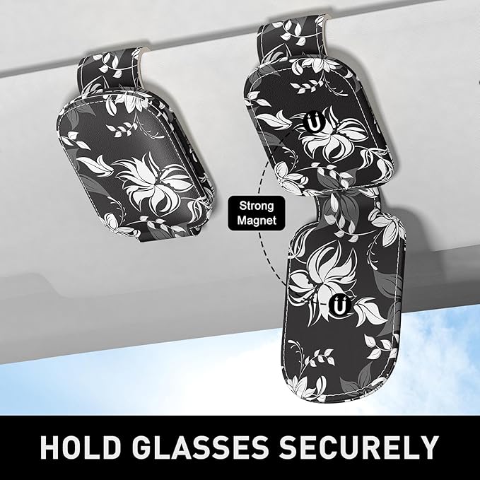 Sunglasses Holder for Car Visor, Magnetic Leather Car Sunglass Holder, Car Sun Visor Glasses Hanger Clip, Car Interior Accessories for Women Men, Fits All Size Eyeglasses