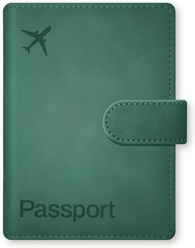 Passport Holder Cover Wallet, RFID Blocking Travel Document Organiser, Must Haves Travel Accessory, Leather Wallet Card Case – Essentials for Men & Women (Green)