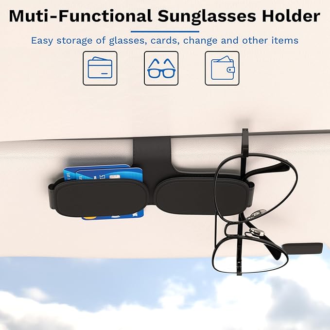 BFXM Sunglass Holder for Car Double Clip, Sunglasses Clip for Car Visor, Magnetic Leather for Car Visor, Cars Sun Visor Ticket Card Clip, Car Accessories