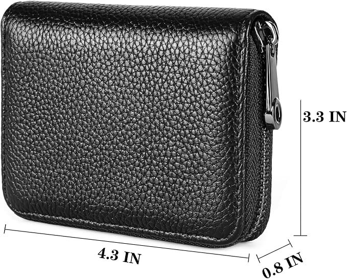 Suweibuke Genuine Leather Credit Card Holder Zipper Wallet RFID Blocking Secure Card Case ID Case Organizer (Classic-Black Pebbled Genuine Leather)