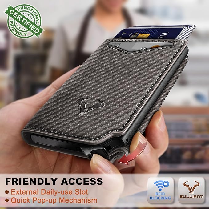 BULLIANT Men Wallet Leather Wallet Card Holders Money Clip for Men 10Cards-Magnetic Flip on Metal Case