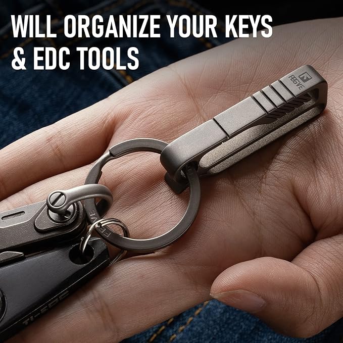 FEGVE Titanium Key Belt Clip with Key Ring, Belt Key Holder Key Chain Clip Black Keychain for Men