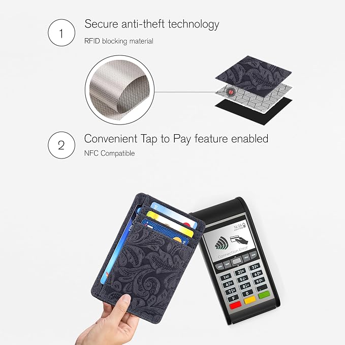 Real Leather Slim Minimalist Wallet for Men and Women -RFID Blocking Front Pocket Thin Credit Card Holder Stylish Wallets (Navy Blue)