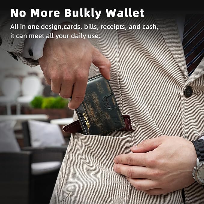 Slim Minimalist Wallet for Men- Money Clip Wallet | Bifold Men Wallets | RFID Blocking Wallet | Genuine Leather Wallets for Men | 12 Card Holder Mens Wallet | Mens Front Pocket wallet