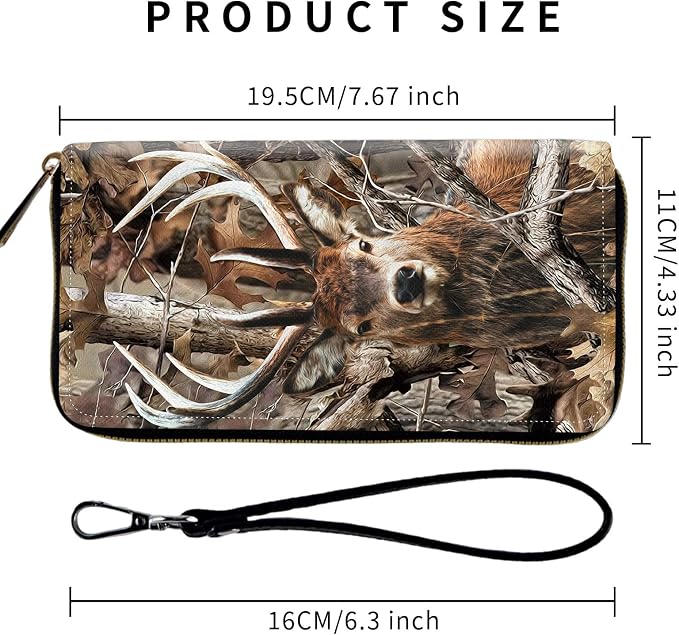 Wallet,Leather Long Wallet Suitable For Ladies And Teenagers - Detachable Wristband + RFID Travel Wallet With Card Slot - Camo Forest Deer