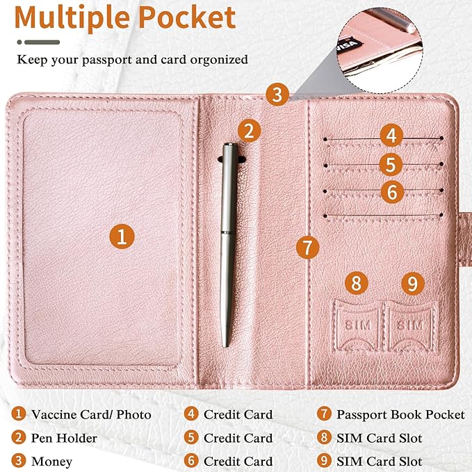 TIGARI Passport Holder for Travel Women Men, PU Leather Waterproof RFID Wallet Cover Case Sleeve, Valentines Day Gifts, Vacation Plane Cruise Travel Document Organizer Essentials