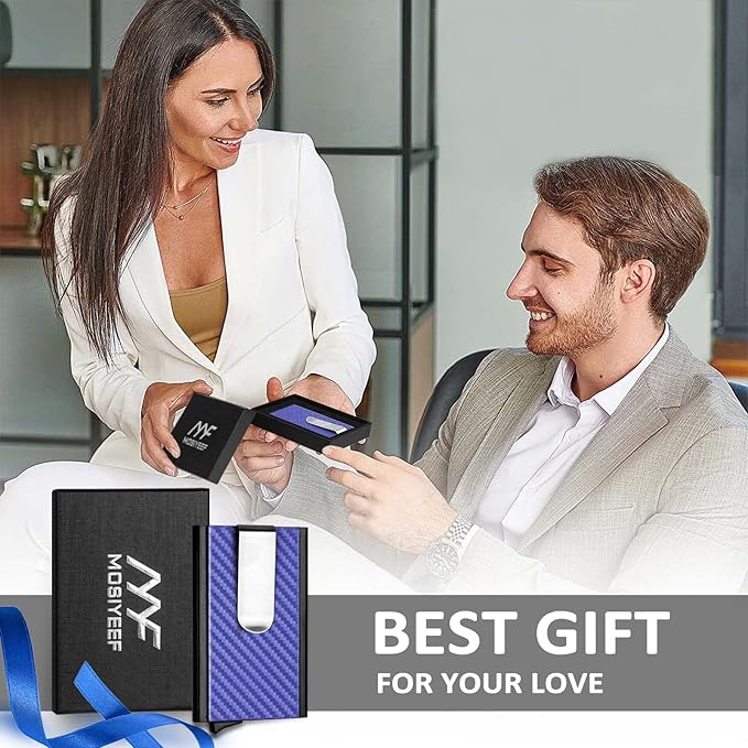 MOSIYEEF Minimalist Wallet for Men, RFID Blocking Card Wallet with Money Clip, Aluminum, Habor Blue, 6 Card Slots