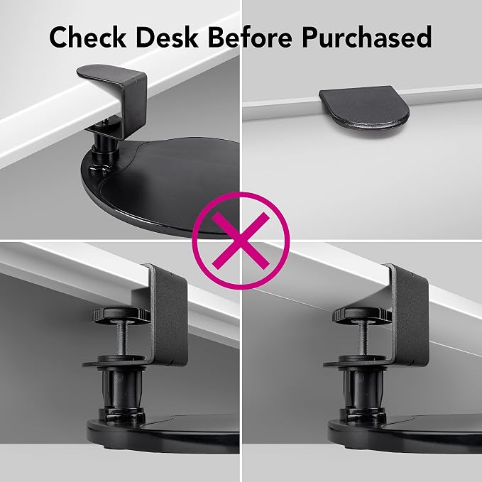 EHO Clamp-On Mouse Platform with Gel Wrist Rest, 360° Rotating Under Desk Mouse Tray with Slide-in Storage, Ergonomic Space-Saving Armrest for Left or Right-Hand Use, TAA-Compliant