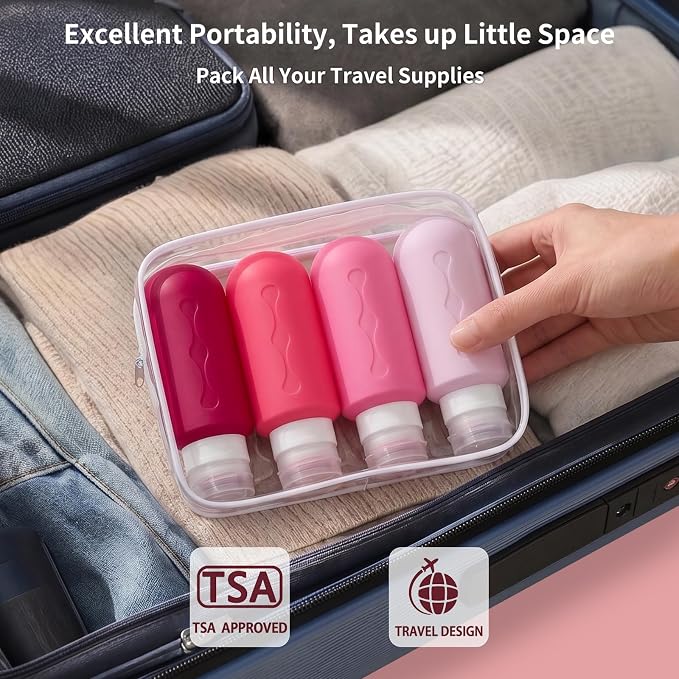 Gemice Travel Bottles for Toiletries, Tsa Approved Travel 6oz Size Containers with Clear Bag, BPA Free Leak Proof Travel Tubs Refillable Liquid Travel Accessories for Cometic Shampoo Lotion
